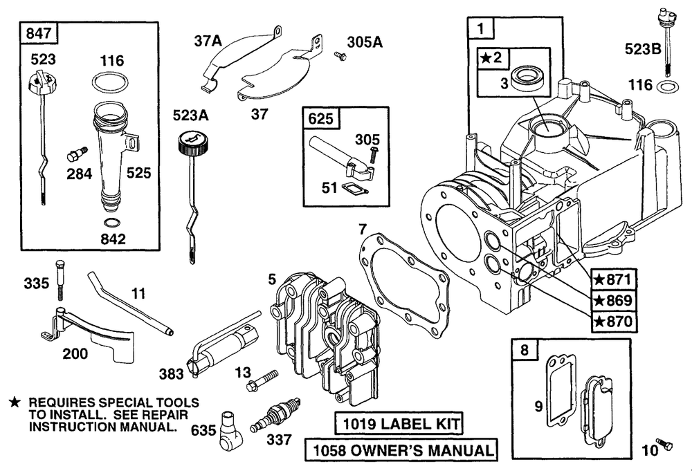 Cylinder,cylinder Head Diagram and Parts List for 96982-7051-01  Briggs and Stratton Engine